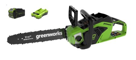 Цепная пила аккумуляторная GreenWorks  GD40CS15K2, 40V, 35 см, бесщеточная,  1,5 КВТ, в комплекте с аккумулятором 2 а.ч. и ЗУ