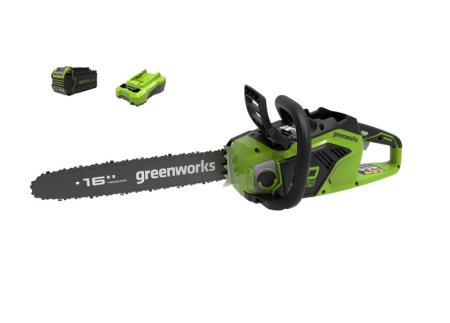 Цепная пила аккумуляторная GreenWorks  GD40CS18, 40V, 40 см, бесщеточная,  1,8 КВТ, в комплекте с аккумулятором 5АЧ и ЗУ