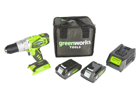 Дрель-шуруповерт ударная аккумуляторая GREENWORKS, 24V, в комплекте 2 аккумулятора 2 А.ч. и ЗУ, в сумке